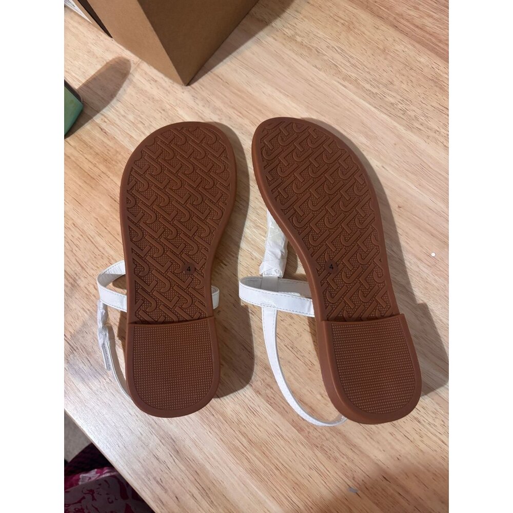 Youth Size 4 T-Strap White Sandals With Brown Sole - Picture 5 of 6